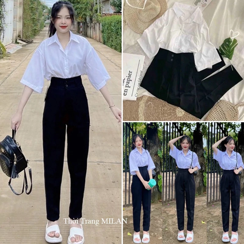 (DÀI 88-95-103CM)Quần baggy tây nữ đi học cạp cao M625 bản to dáng quần vải nữ lưng cao học sinh cấp 3 đi học công sở