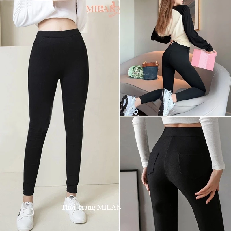 Quần legging dài nữ cạp cao co giãn M640 gen bụng nâng mông ôm sát có túi dáng quần tregging vải cotton dày
