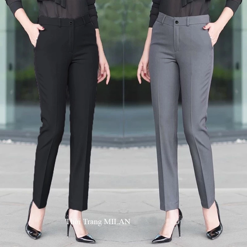 (DÀI 88-95-103CM)Quần tây nữ công sở lưng cao ống đứng M668 may viền dáng quần baggy vải công sở dài đi làm thanh lịch