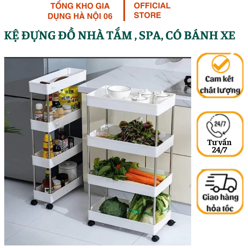 Kệ nhà tắm, kệ Spa 4 tầng và để đồ đa năng có bánh xe- TongkhogiadungHN06