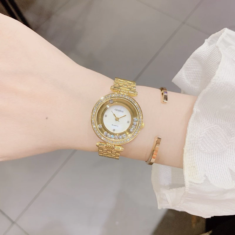 Đồng Hồ Nữ Gossie Viền Đá Xoay Di Động Cao Cấp
