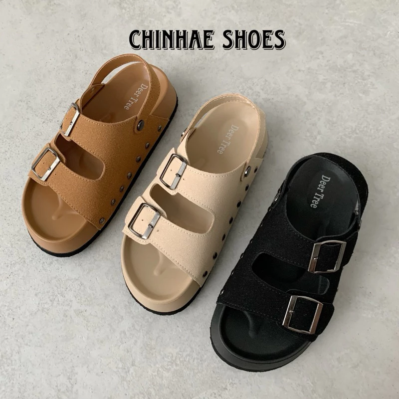 Dép quai hậu sandal da lộn cao cấp nạm đinh có khuy tăng chiều cao 4cm phong cách trẻ trung năng động cho nữ SD005