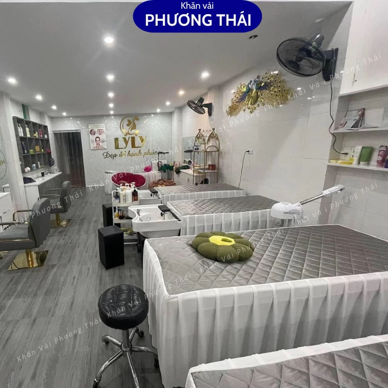 Ga/drap giường spa mặt phi lụa trần bông cao cấp, phần phủ vải thun lạnh