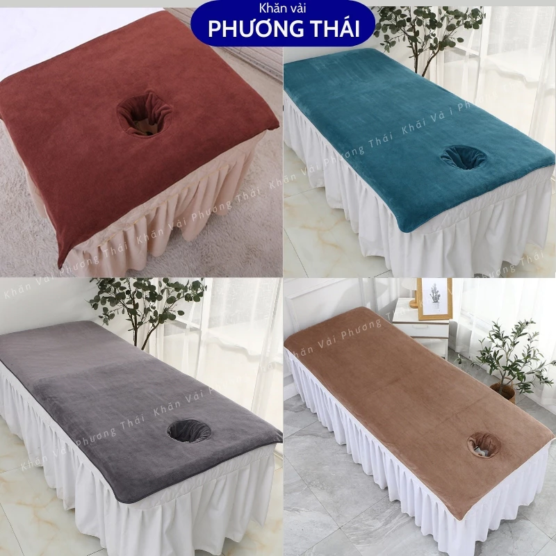 Khăn trải giường CÓ LỖ úp mặt cho spa, massage, cực dày dặn, mềm mịn, thấm hút tốt