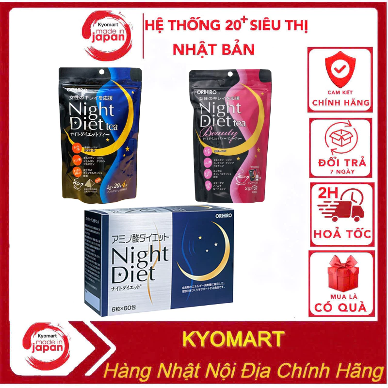 Trà Night Diet Tea Orihiro hỗ trợ Giảm Cân 20goi,40goi, 60vien Nội Địa Nhật