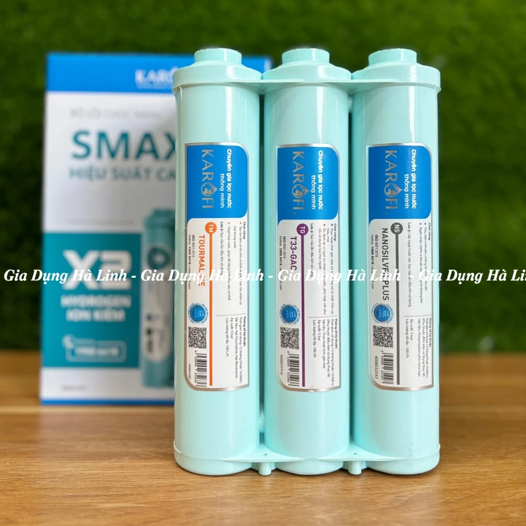 Bộ lõi Smax hiệu suất cao  Karofi HP 6.2, Bộ gồm 6 lõi T33-GAC, Mineral, ORP Alkaline, Nano Sliver, Tourmaline, Hydrogen