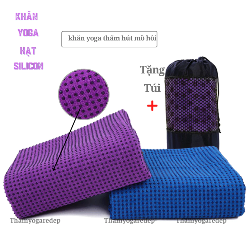 Khăn trải thảm tập yoga Silicon siêu bám, siêu thấm hút gấp 3 lần (Tặng túi đựng)