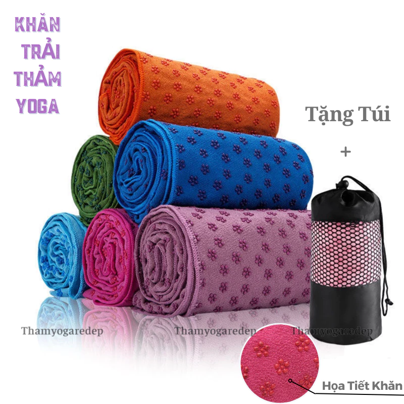 KHĂN TRẢI THẢM YOGA HẠT CAO SU NON Siêu bền (tặng túi đựng)