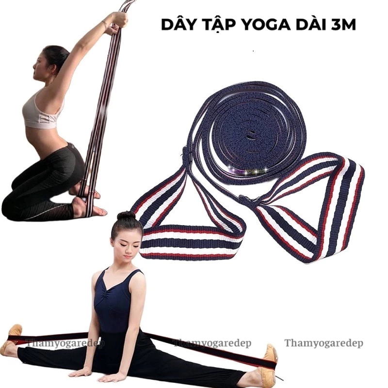 Dây tập Yoga Dài 2,8m ,đai cotton sọc , 2 đầu tập đa năng hỗ trợ các động tác Yoga , dây tập yoga bền đẹp nhiều màu sắc