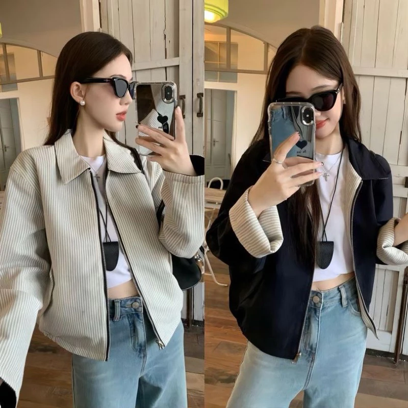 𝐂𝐡𝐚𝐫𝐥𝐨𝐭𝐭𝐞.𝐨𝐝_Áo Khoác Kaki Hai Mặt Dáng Ngắn Tính Ứng Dụng Cao Thời Trang