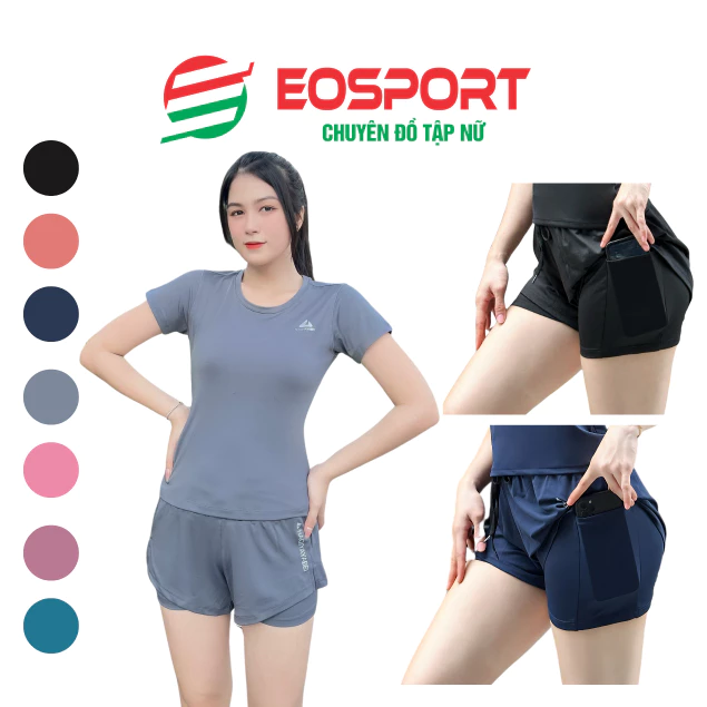 Quần Đùi Short Thể Thao Ngắn 2 Lớp Tập Gym Yoga Nữ EoSport Thiết Kế Thời Trang Cạp Chun Dây Rút Q01/Q02