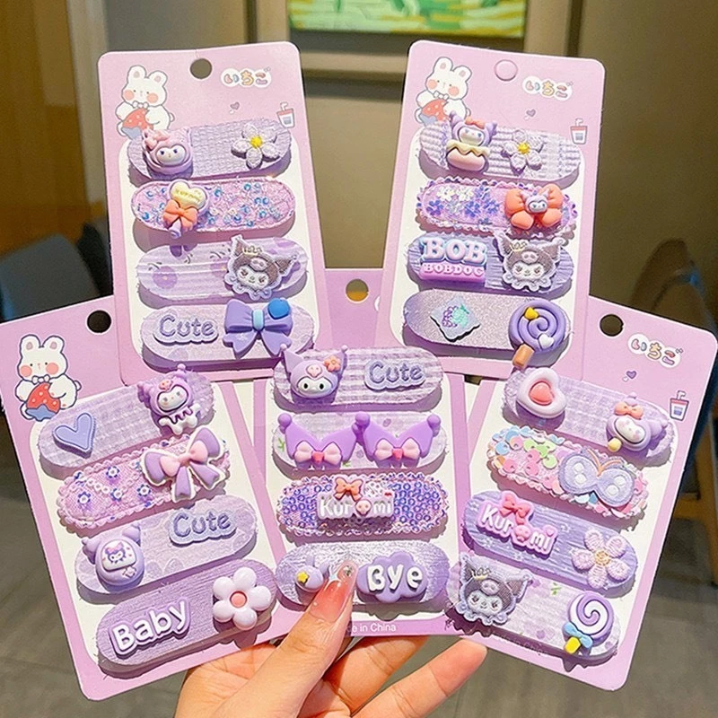 【Hwang】Set 4 miếng dán tóc mái - Băng đô dán, Kẹp Tóc Cô Gái giữ tóc sau gáy hình Kuromi cho bé
