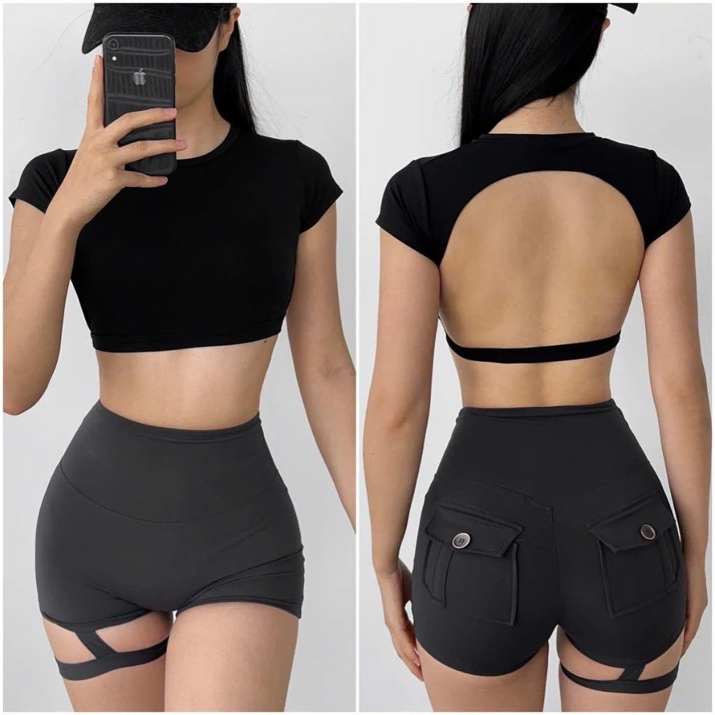 Áo Thun Croptop Thể Thao Hở Lưng Kèm Mút Tập Gym, Yoga, Aerobic Vải Thun Lạnh Co Giãn Tốt ACT05