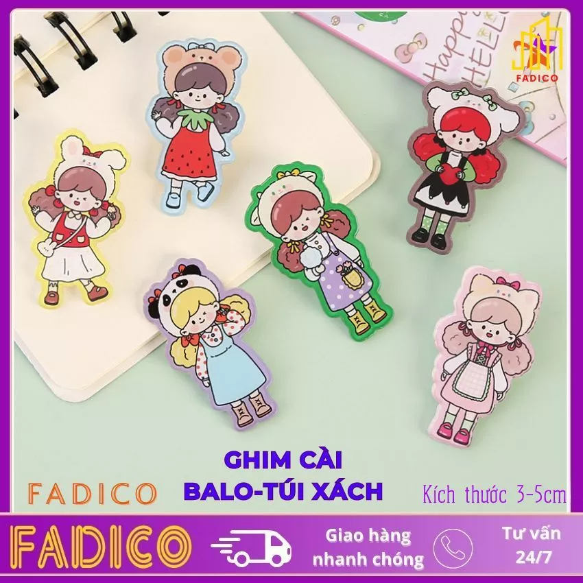 Sỉ Ghim cài balo,sticker cài balo túi ví,trâm cài cài túi xách balo hình CÔ GÁI DOPAMINE dễ thương,KT 3-5cmFADICO