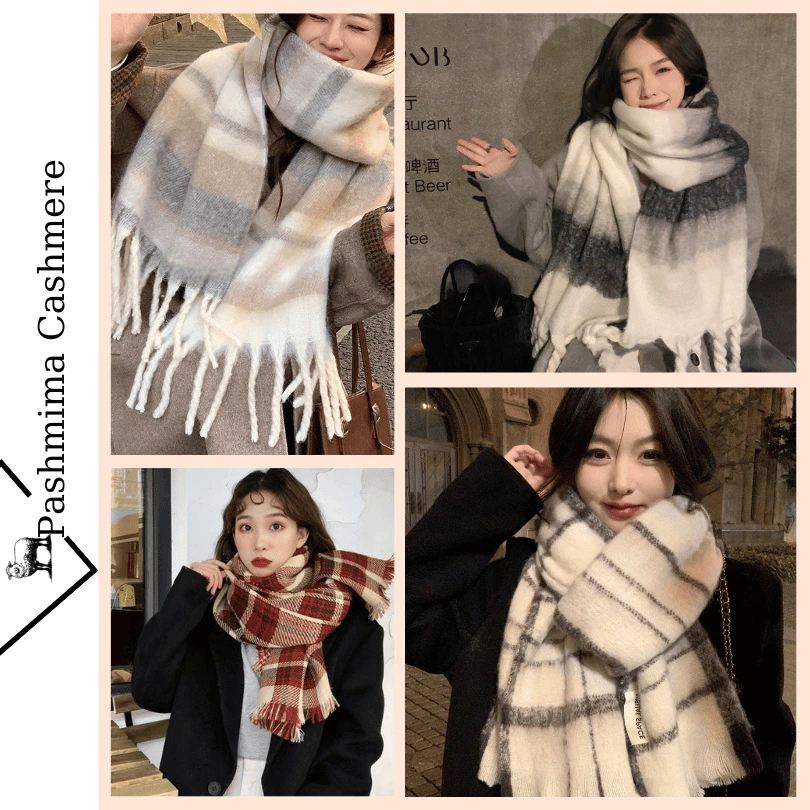 Khăn quàng cổ mùa đông, len Cashmere mềm mịn, khăn choàng khổ rộng Kẻ Sọc, mềm mịn, ấm áp nam nữ K62