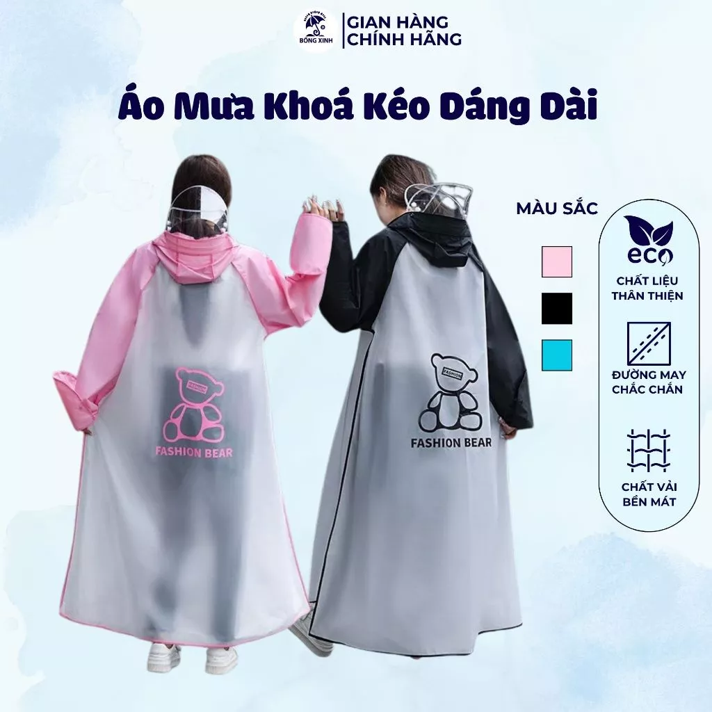 Áo Mưa Khóa Kéo Dáng Dài Che Phủ Toàn Thân - Chất Liệu EVA An Toàn, Dành Cho Nam Nữ