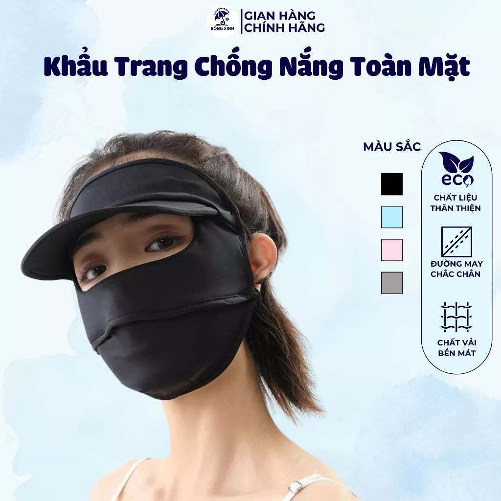 Khẩu trang toàn mặt chống nắng che trán UPF50 + mùa hè mỏng Lụa băng thoáng khí Khẩu trang với vành