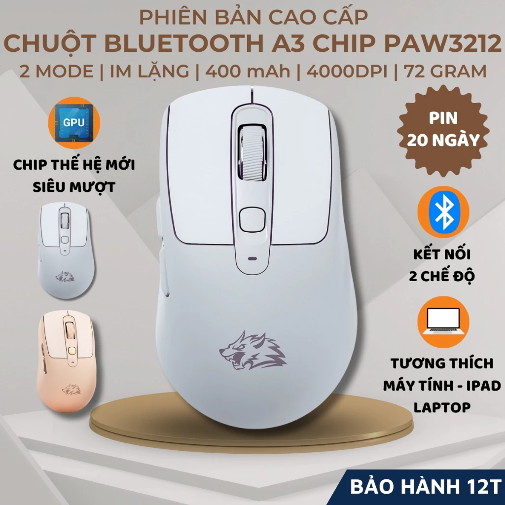 Chuột Không Dây Bluetooth FreeWolf A3 Pin Sạc Nút Im Lặng Chống Ồn Cho Máy Tính, Laptop, Ipad