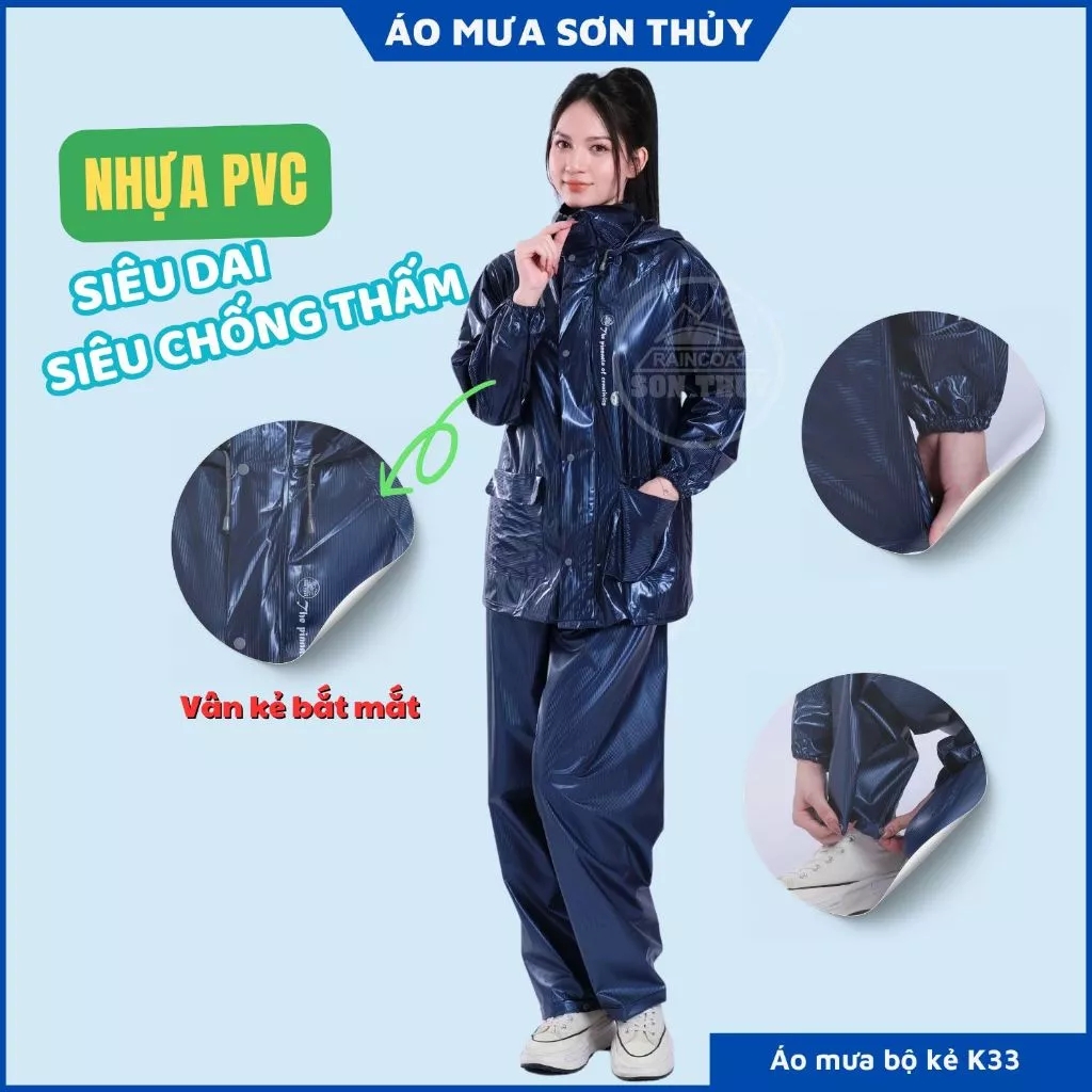 Bộ áo mưa nhựa PVC kiểu mới K33 Sơn Thủy, Siêu dai, Siêu chống thấm, nhựa nguyên sinh không mùi ST4