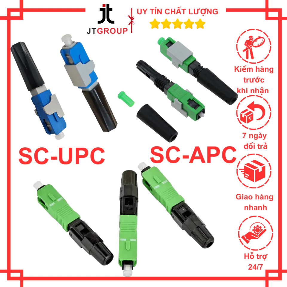 Combo 10 đầu Fast Connector Viettel, FPT,Chuẩn SC/APC, SC/UPC Đầu Nối Quang Nhanh Nhà Mạng