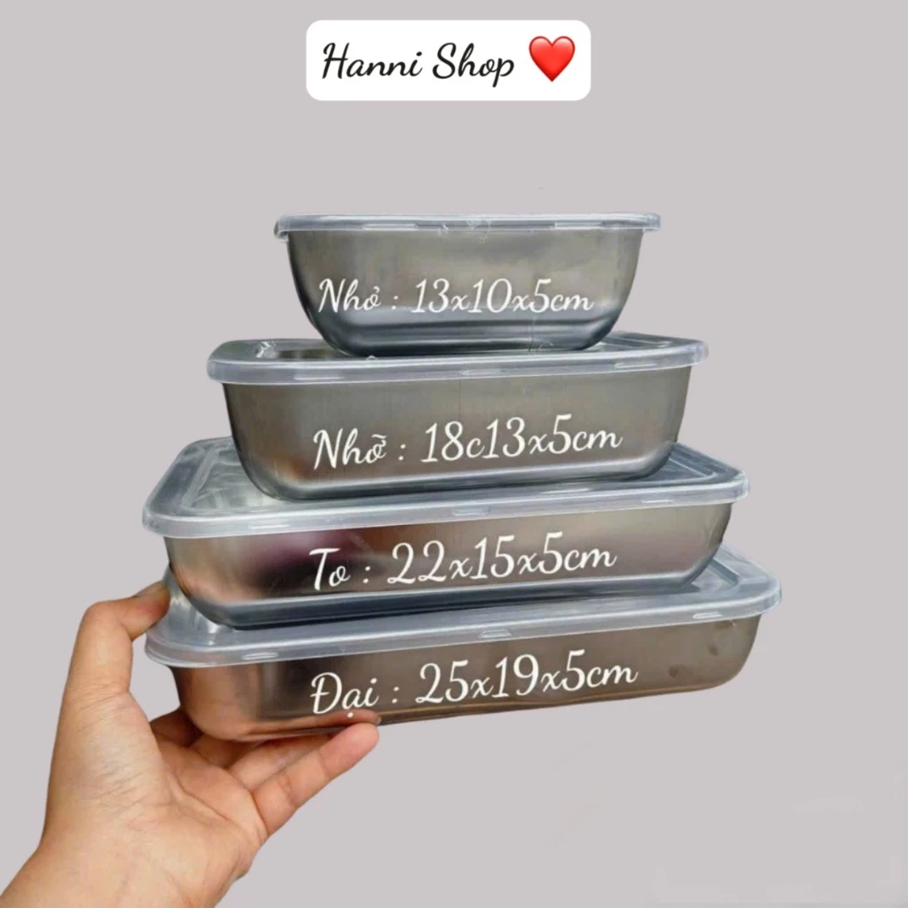 COMBO 5 Hộp inox chống rỉ 304 kèm nắp nhựa đựng đồ ăn bảo quản thực phẩm tủ lạnh đa năng