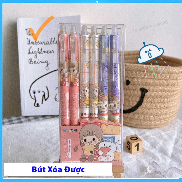 6 Cây Bút Gel Xoá Được Dạng Bấm Hộp, Bút Bi Xóa Được Nhiều Mẫu  Mực Xanh, Mực Đen Ngòi 0,5mm