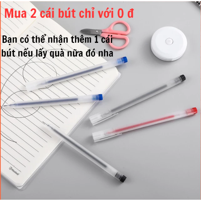 Bút Bi Nước Mực Gel Đen Đỏ Khô Nhanh Ngòi 0.5mm, Mực Đều, Nét Chữ Đẹp Đủ Màu