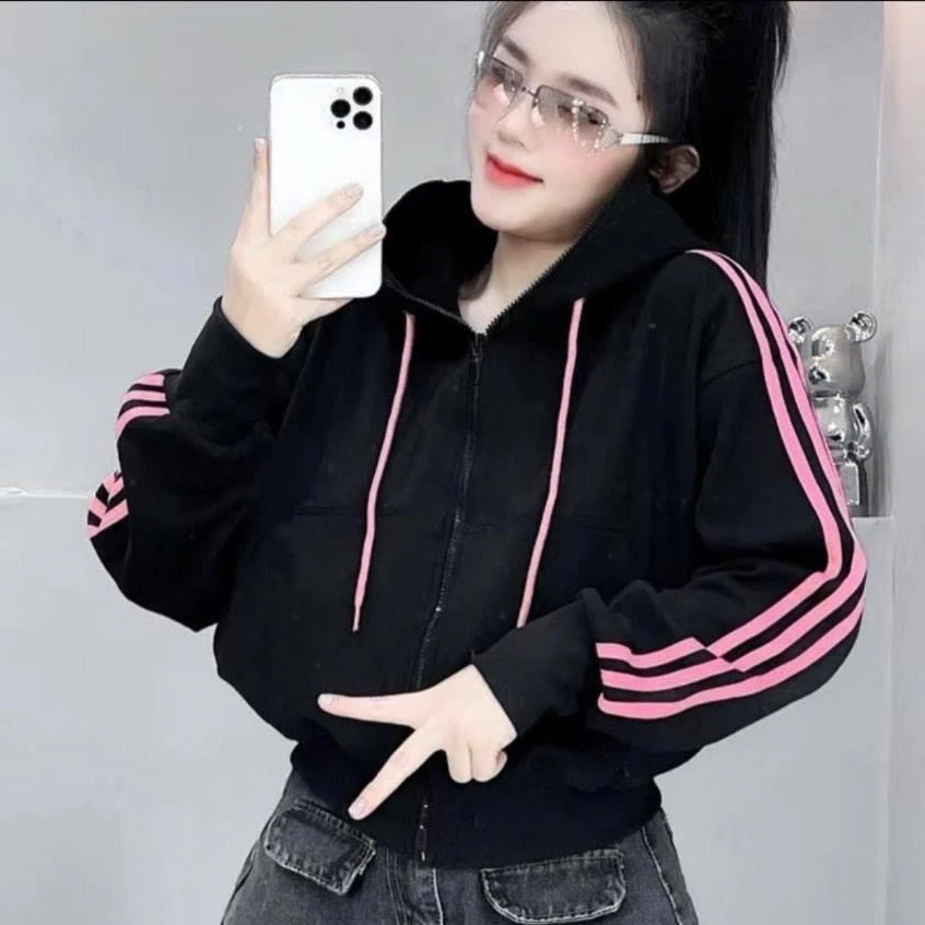 [HOT] Áo Khoác Nỉ Viền SỌC Cầu Vòng CÓ NÓN Basic Cực Đẹp NÓN TO Chống Nắng TỐT Bảo Vệ DA