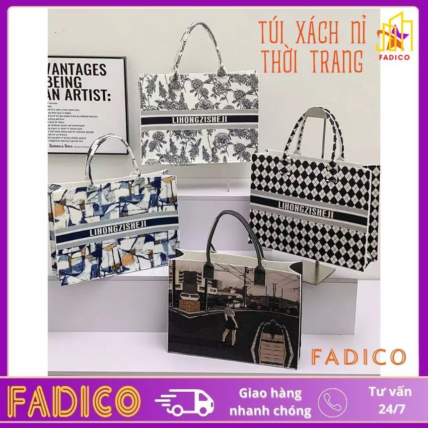Túi xách nỉ,túi tole nữ thời trang kích thước 34x27x12cm phù hợp đi du lịch siêu thị hoặc đi làm-fadico