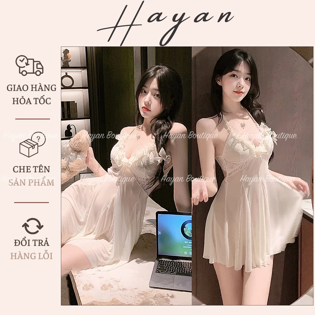 HT159 Váy ngủ sexy ren xuyên thấu rèn bèo xẻ v1,đồ ngủ dáng xoè tôn dáng gợi cảm HT159