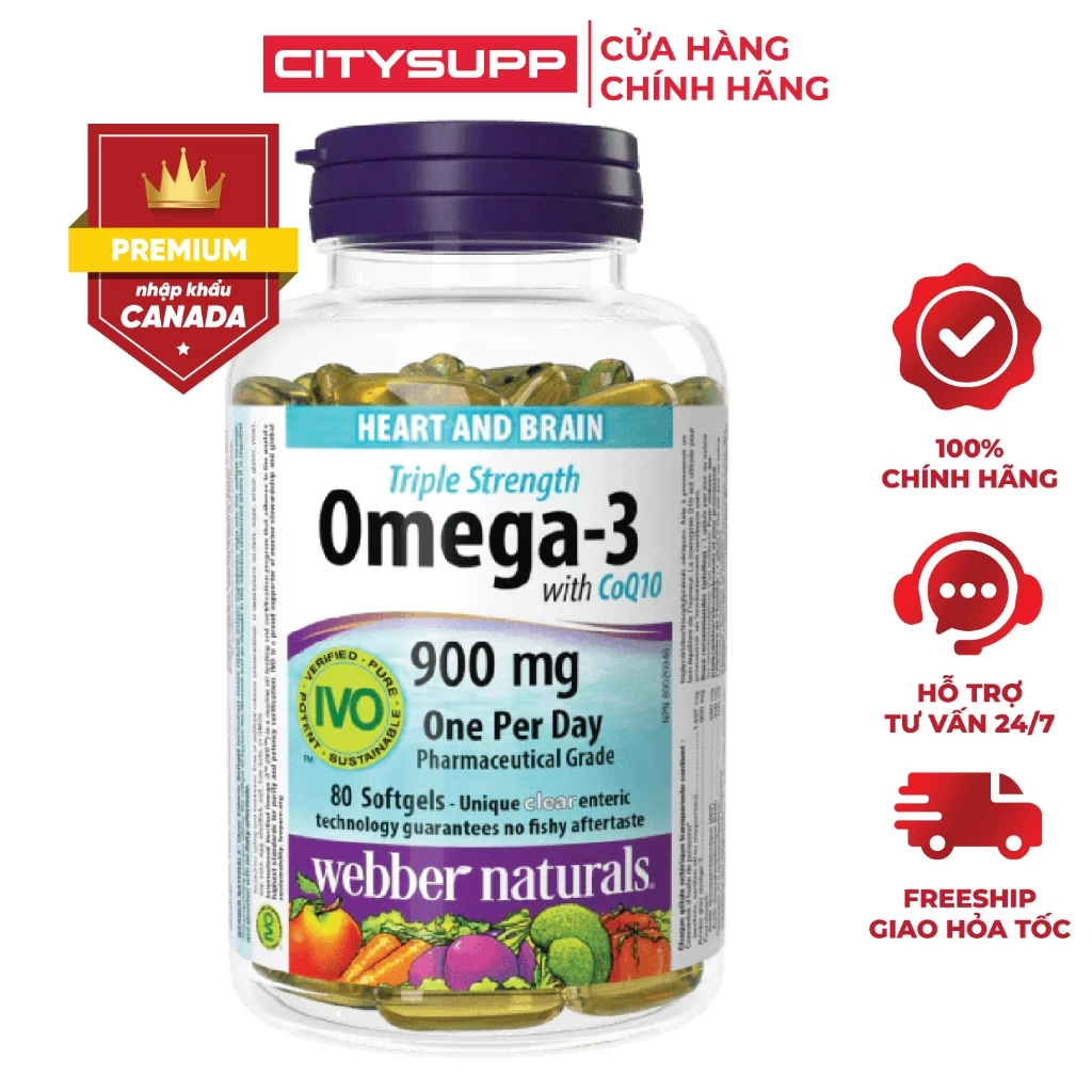 [Chính hãng Tem Cty] Webber Naturals Triple Strength Omega3 CoQ10 (80 viên) Giúp Duy Trì Sức Khỏe Tim Mạch Và Trí Não