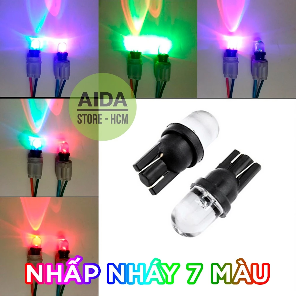 Đèn LED T10 nhấp nháy 7 màu cho demi, mặt đồng hồ xe máy DC12v