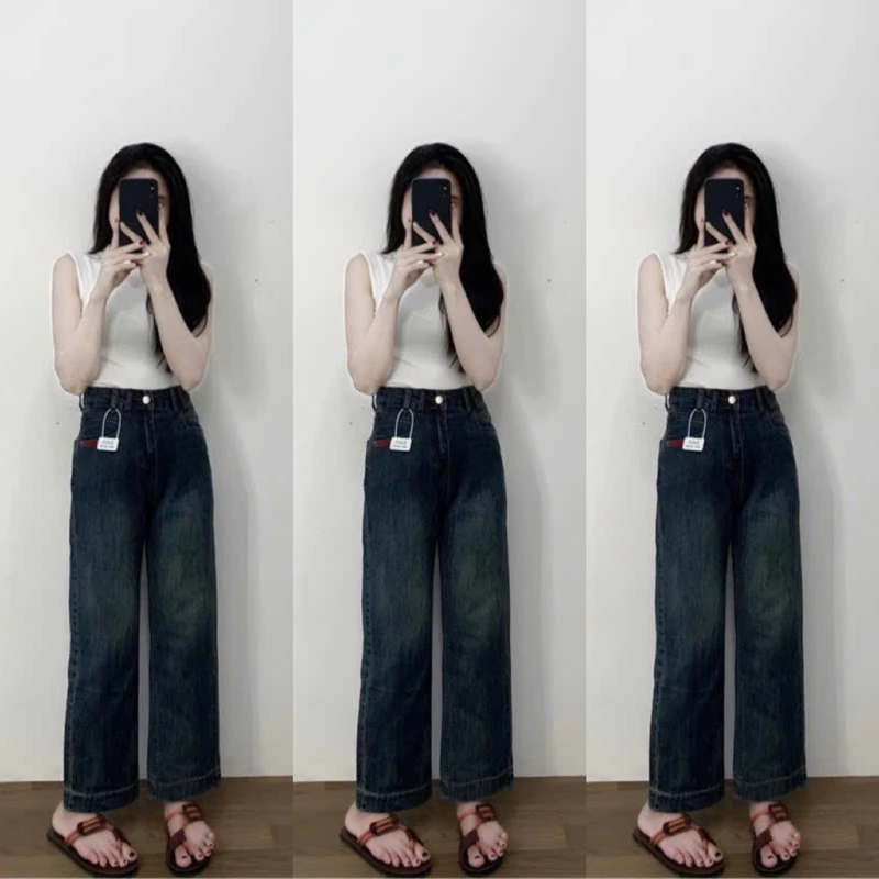 Quần Jeans Nữ Kiểu Basic Phối May Mác Gấu To, Quần Bò Nữ Hách Dáng Màu Xanh Đậm