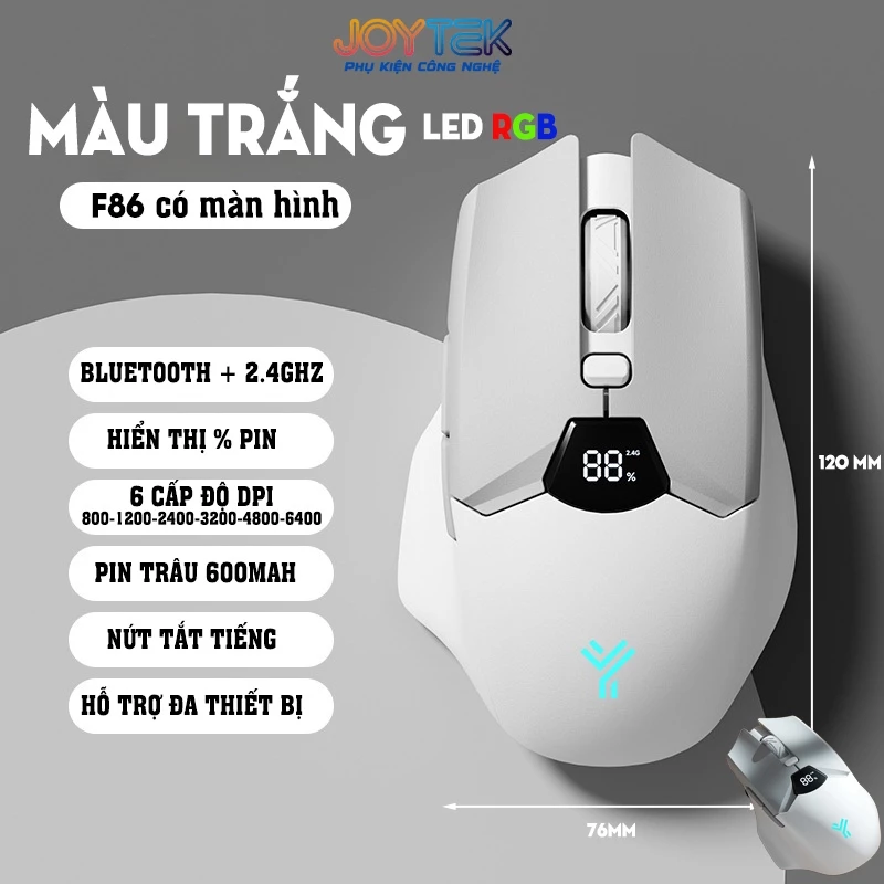 Chuột Game Atas F86 Silent 2 Mode Không Dây Bluetooth Pin 600Mah Cho Game Thủ Và Công Việc Văn Phòng - màu trắng