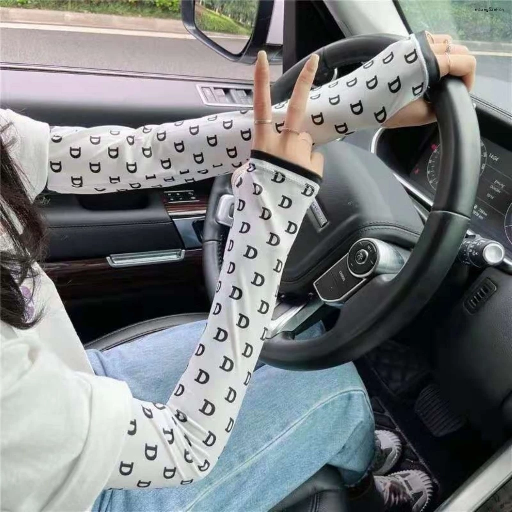 Găng tay chống nắng tia UV. Găng tay chống nắng lụa lạnh dáng rộng hoạ tiết đáng yêu cho nữ 48cm