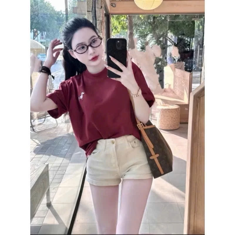 Áo thun nữ tay lỡ chất cotton khô 3158 THÊU CHÓ phong cách Hàn QuốcTHUUNISEX M5849