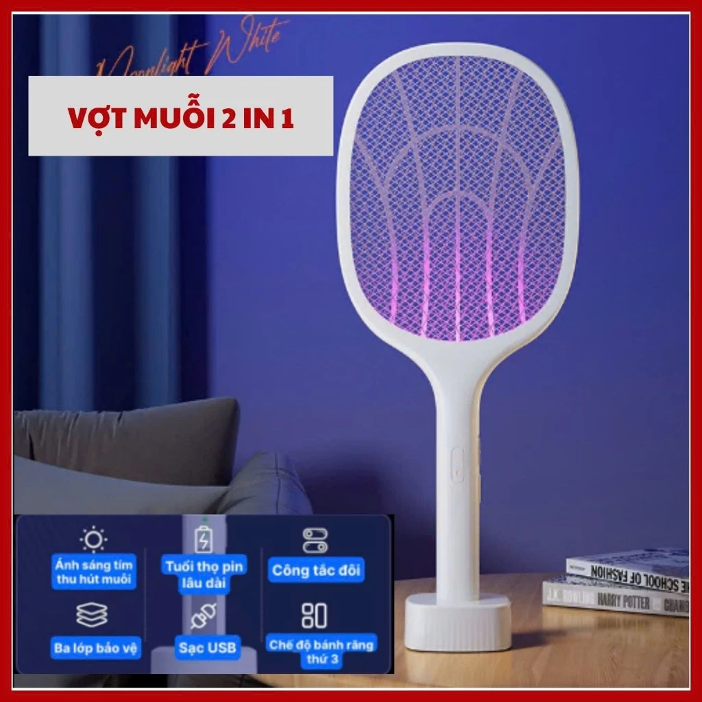 Vợt Muỗi Thông Minh 3IN1 Tự Động Sạc Tích Điện, Vợt Bắt Muỗi Tự Động Để Bàn Cao Cấp