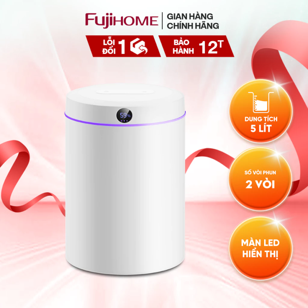 Máy phun sương tạo ẩm FUJIHOME HM05B xông tinh dầu, 3 tốc độ phun, màn led và đèn led hiển thị