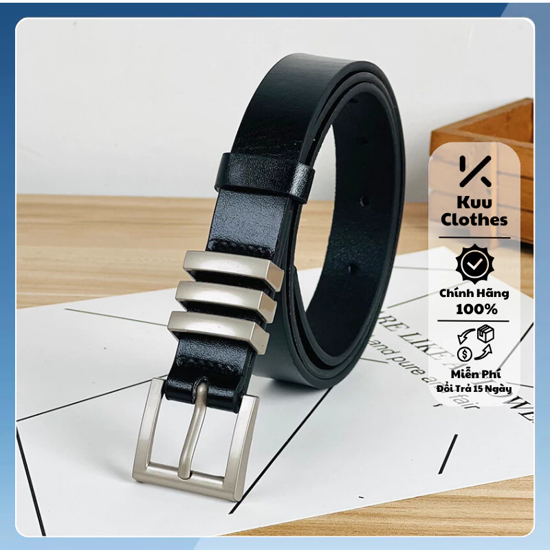 Thắt lưng nam bản nhỏ khóa 3 sọc ulzzang Mecy Belt Kuu Clothes dây nịt cá tính thời trang nam nữ mặt bóng da Pu -TL Mecy