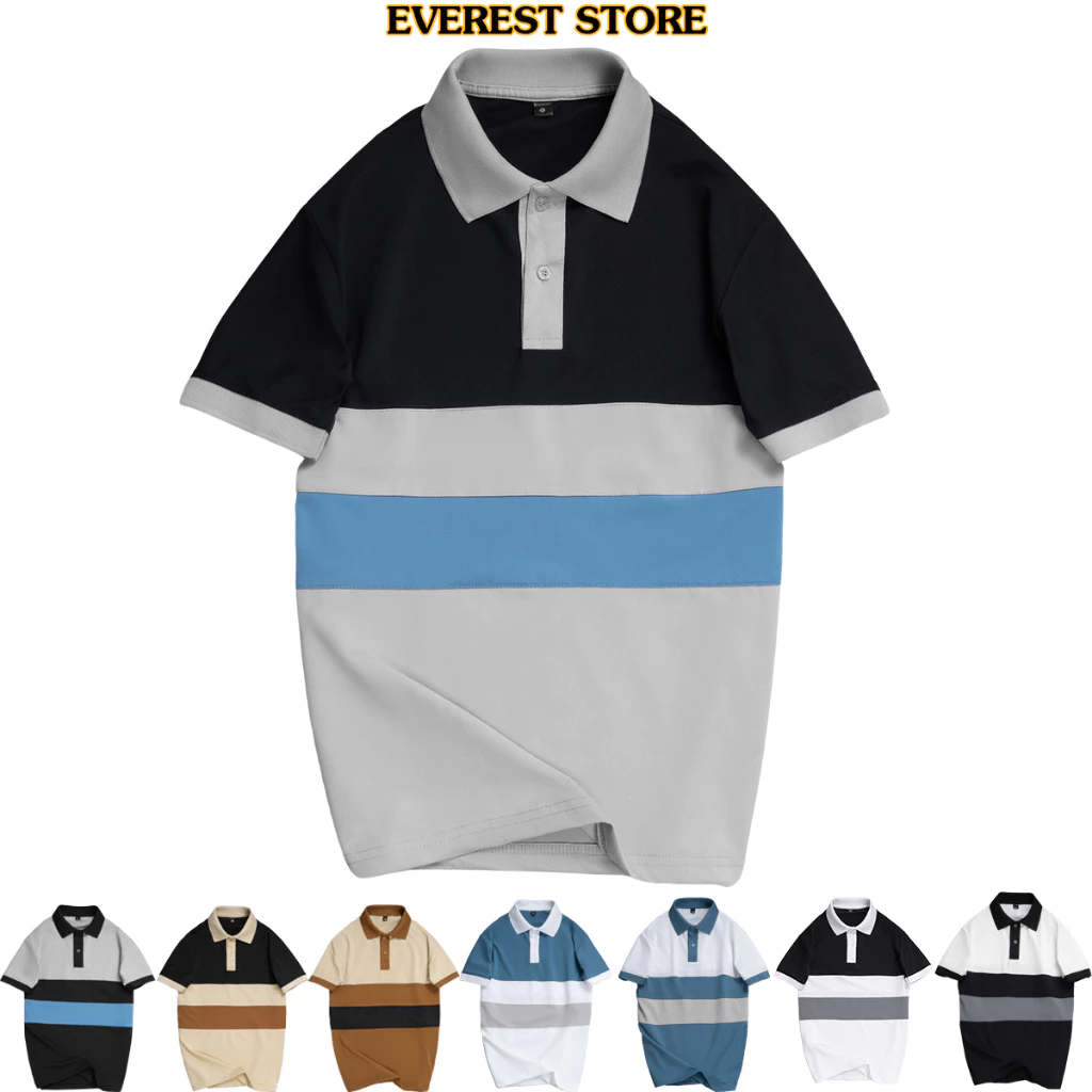Áo thun polo nam chất vải cá sấu co giản 4 chiều phối sọc ngang Everest 8 màu