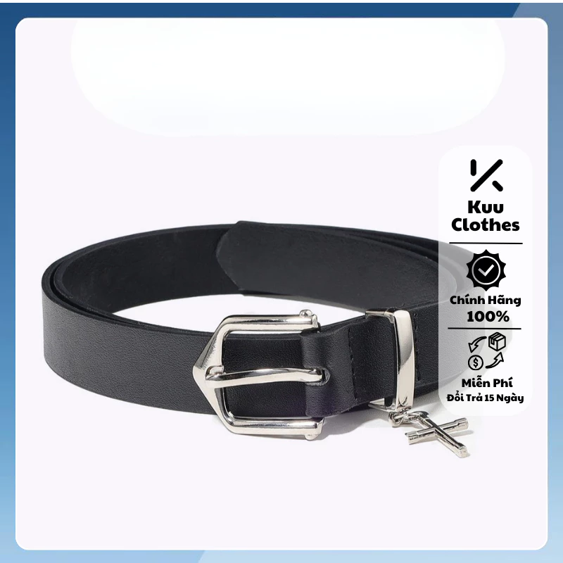 Dây thắt lưng nam playboy dây nịt nam nữ unisex chữ thập bản nhỏ mặt kim loại bóng KuuClothes cá tính - Dây nịt Chữ thập