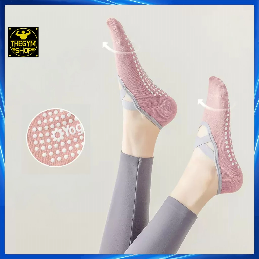 Tất nữ tập Yoga Gym Pilates AMIN TYG06 quai chéo có silicon chống trơn trượt, vớ chân nữ cotton thoáng khí