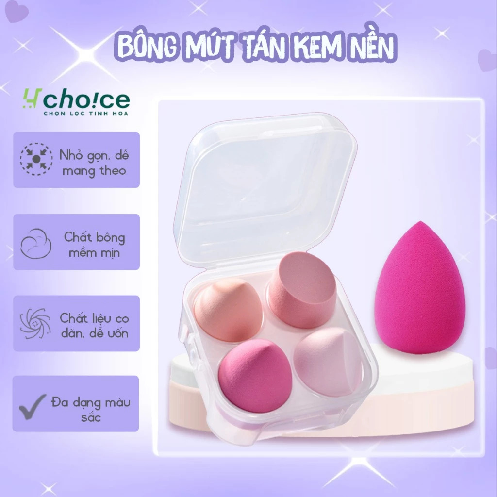 Bông mút tán kem nền mềm mịn tiện dụng có hộp đựng  dễ dàng tán đều, tạo lớp nền hoàn hảo