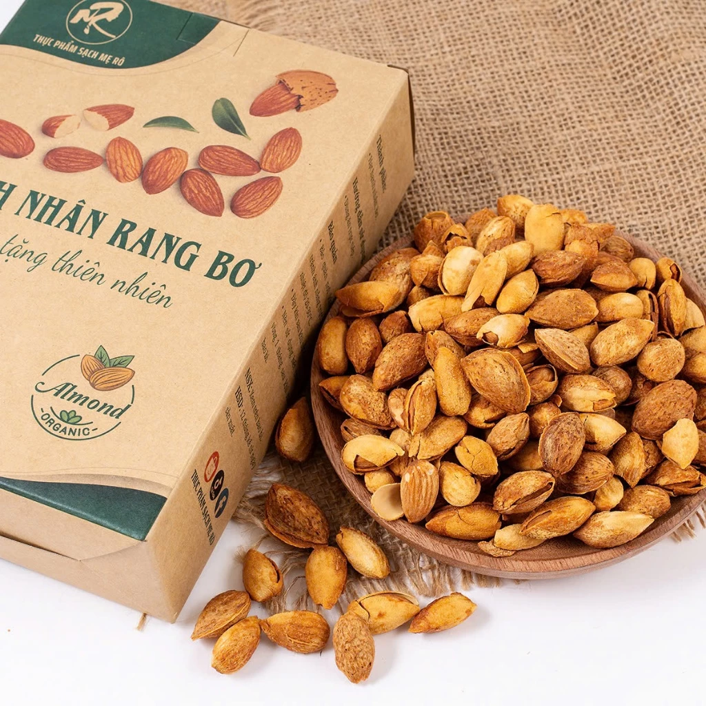 Hạnh nhân rang bơ vỏ mỏng. Có hồ sơ công bố, xuất hóa đơn công ty đầy đủ