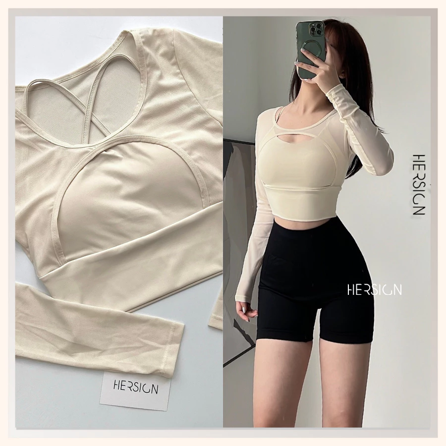 Áo croptop tập gym nữ Áo tập yoga tay dài Áo thể thao cao cấp HERSIGN-CROP28 BST HERSIGN EASE