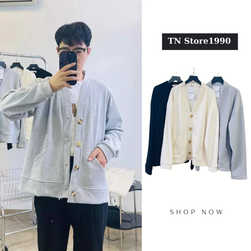 Áo khoác Nam Cardigan chất liệu len tăm mềm mại phong cách Hàn Quốc