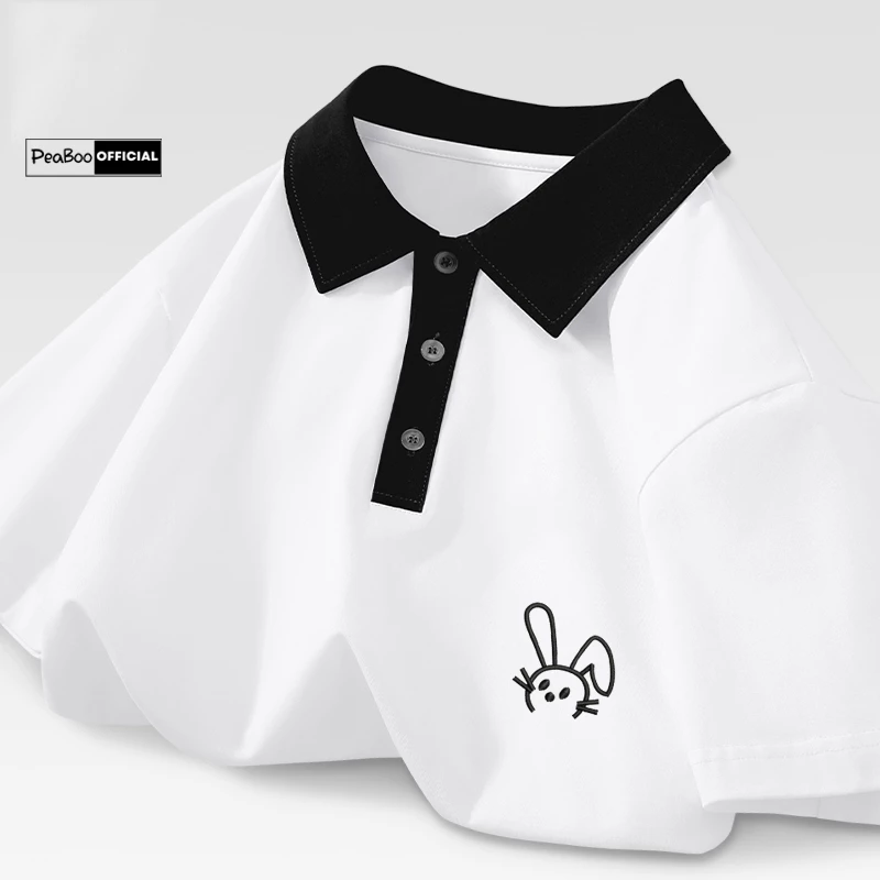 Áo Polo THÊU, Áo Thun Unisex By PEABOO Mã Chữ Me Chất Cotton Mềm Mát Form Rộng Unisex Phong Cách Trẻ Trung