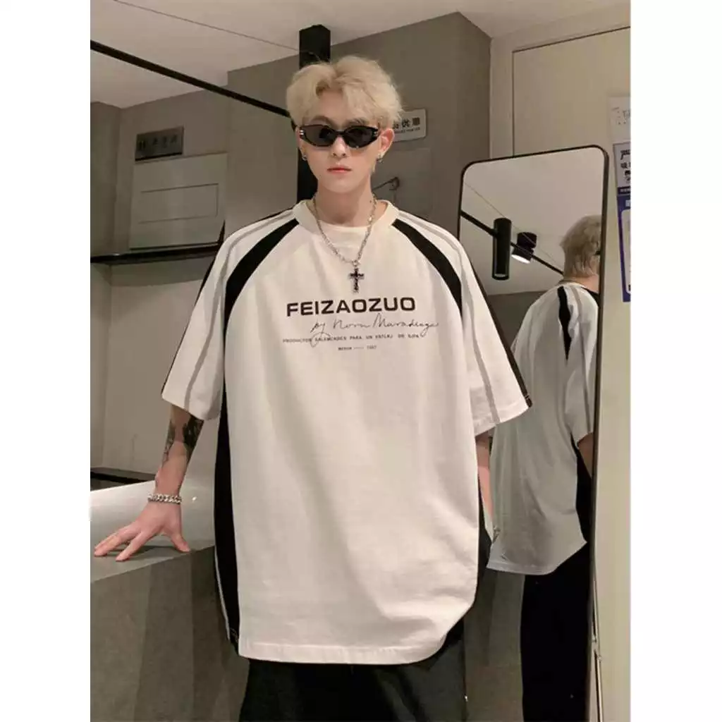 Áo thun FEIZAOZUO Unisex Phối viên sọc trắng đen - MayLinhShop - Phong cách năng động thể thao