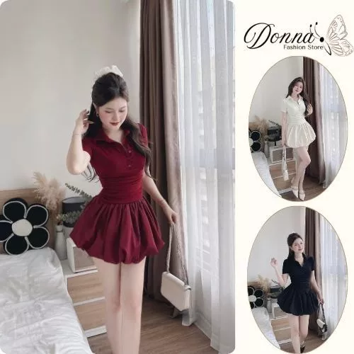 váy nữ , đầm nữ kiểu dáng polo dáng ngắn liền thân xòe xếp ly 4 màu thích hợp đi chơi du lịch Donna hcom25220