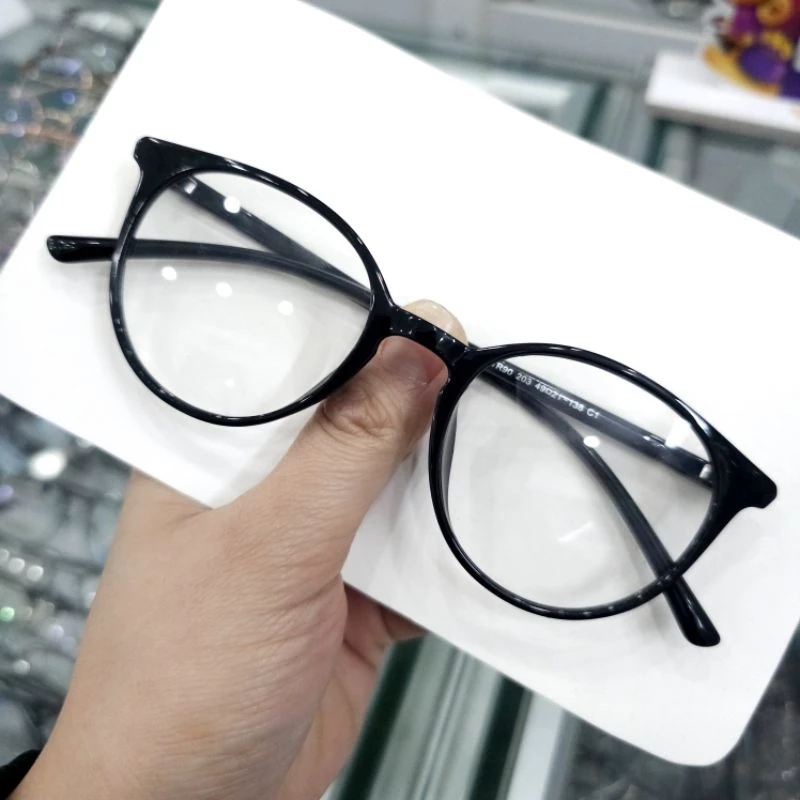 Gọng kính dáng tròn nhựa dẻo mã 203 Màu Đen